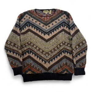 Women’s 90s Vintage Aesthetic Multicolor Geometric Knit Crewneck Cosby Sweater